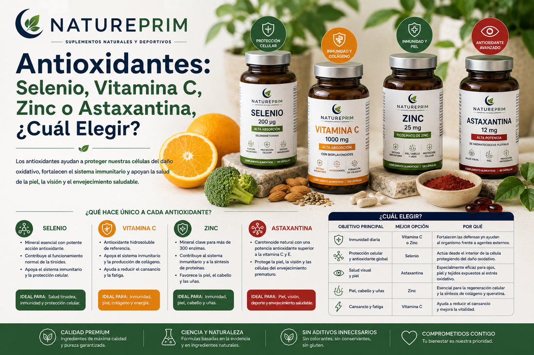 Antioxidantes: Selenio, Vitamina C, Zinc o Astaxantina, ¿Cuál Elegir?