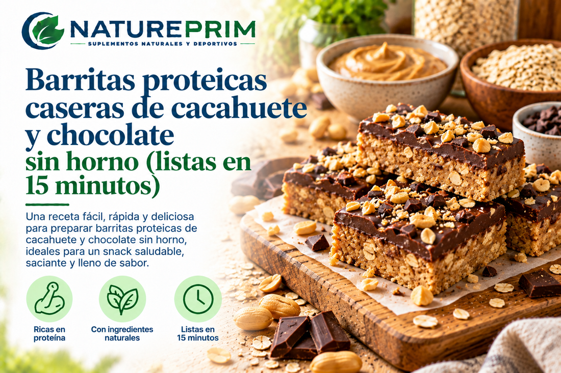 Barritas proteicas caseras de cacahuete y chocolate sin horno (listas en 15 minutos)