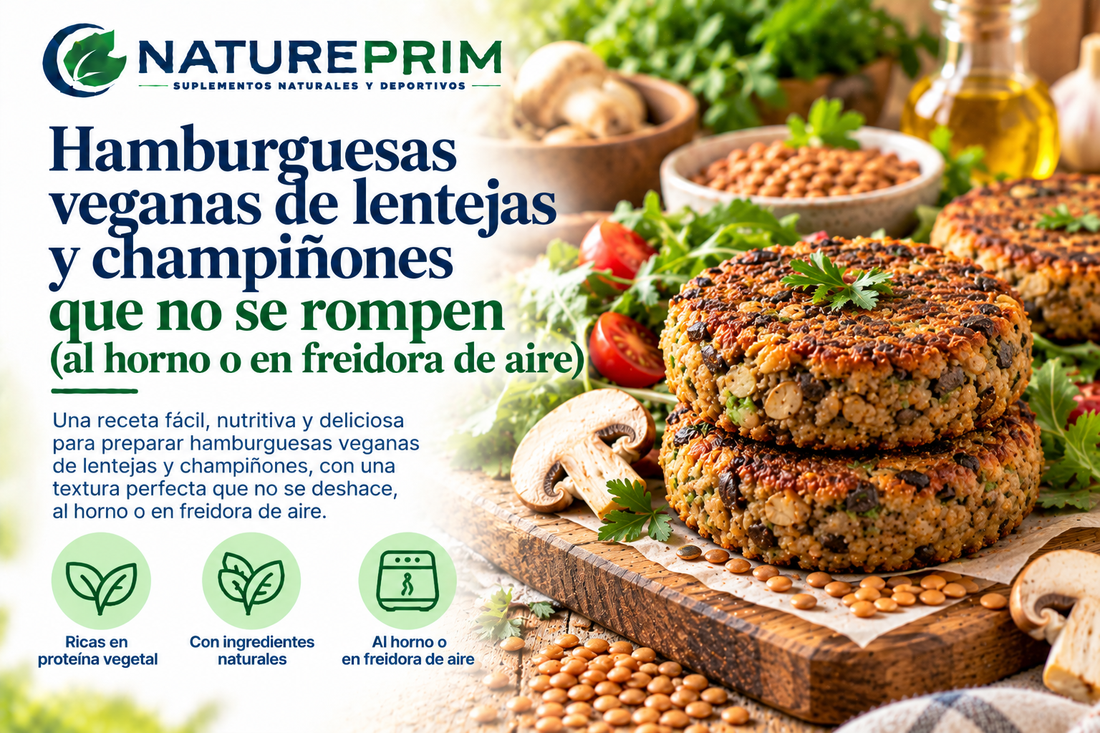 Hamburguesas veganas de lentejas y champiñones que no se rompen (al horno o en freidora de aire)
