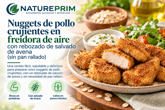 Nuggets de pollo crujientes en freidora de aire con rebozado de salvado de avena (sin pan rallado)