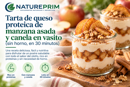 Tarta de queso proteica de manzana asada y canela en vasito (sin horno, en 30 minutos)