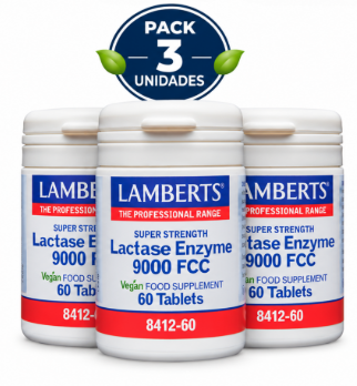 Pack 3 Complejo de Lactasa 9000 FCC Lamberts | Mejora la Digestión de la Lactosa | Vegano | 60 Comprimidos