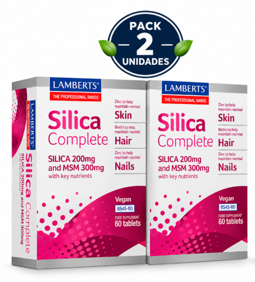Pack 2 Silica Complete Lamberts | Zinc, Biotina, Vitamina C, MSM y Silicio | Cabello, Piel y Uñas | Vegano | 60 Comprimidos