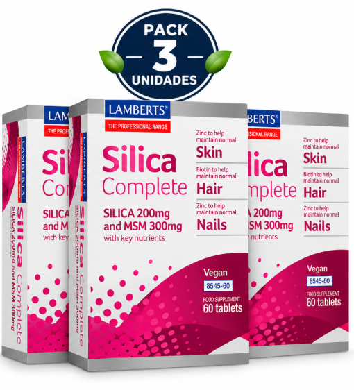 Pack 3 Silica Complete Lamberts | Zinc, Biotina, Vitamina C, MSM y Silicio | Cabello, Piel y Uñas | Vegano | 60 Comprimidos