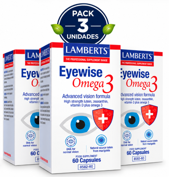 Pack 3 Eyewise Omega 3 Lamberts | DHA 250mg, Luteína 20mg, Zeaxantina y Vitamina D3 | 60 Cápsulas