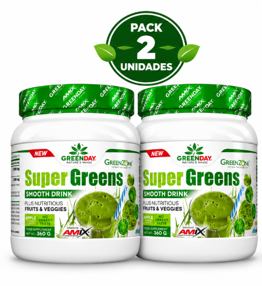 Pack 2 GreenDay Super Greens Smooth Drink Amix | Espirulina, Chlorella y Hierba de Trigo | Sabor Manzana | 360g