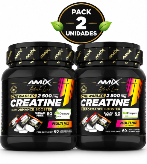 Pack 2 Creatine Chewables Black Line Amix | Creapure® 2.500mg | Sin Azúcares Añadidos | 60 Tabletas Masticables