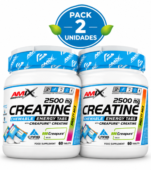 Pack 2 Creatine Chewables Performance Amix | Creapure® 2.500mg + Carb Tri-Flow | Mango, Frutos del Bosque y Limón | 60 Tabletas