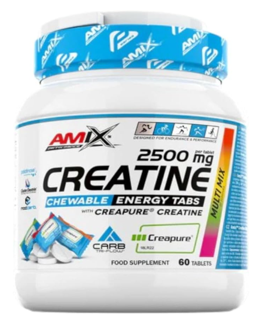 Creatine Chewables Performance Amix | Creapure® 2.500mg + Carb Tri-Flow | Mango, Frutos del Bosque y Limón | 60 Tabletas