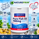 Aceite de Pescado Puro 1100 mg Alta Concentración Lamberts | 700 mg Omega 3 EPA+DHA por Cápsula | 120 Cápsulas