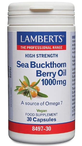 Aceite de Espino Amarillo 1000 mg Alta Potencia Lamberts | Omega 7 Puro | Vegano | 30 Cápsulas