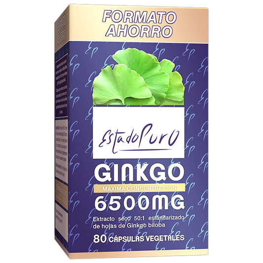 Ginkgo Biloba 6500 mg EstadoPuro Tongil extracto 50:1 memoria y cerebro 80 cápsulas - suplemento España