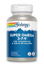 Super Omega 3-7-9 Solaray | Salmón, Espino Amarillo y Oliva Virgen Extra con Vitamina D3 | 120 Perlas