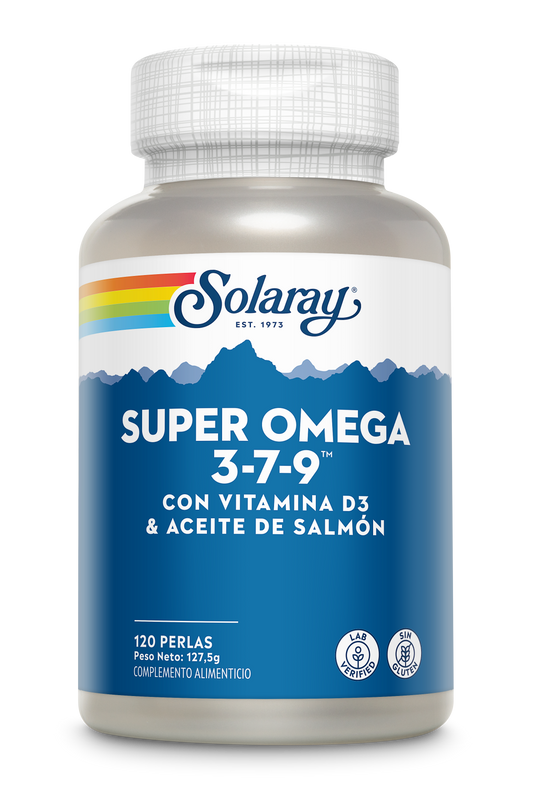 Super Omega 3-7-9 Solaray | Salmón, Espino Amarillo y Oliva Virgen Extra con Vitamina D3 | 120 Perlas