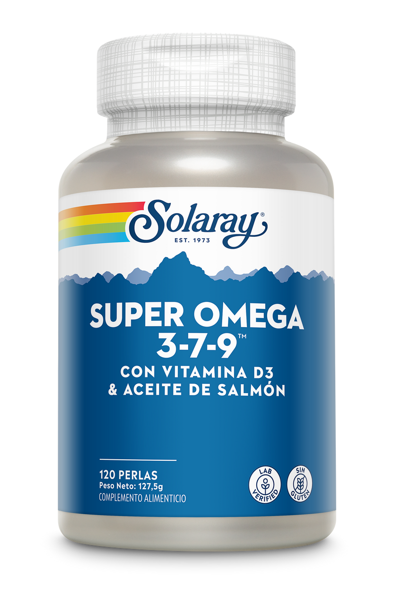 Super Omega 3-7-9 Solaray | Salmón, Espino Amarillo y Oliva Virgen Extra con Vitamina D3 | 120 Perlas