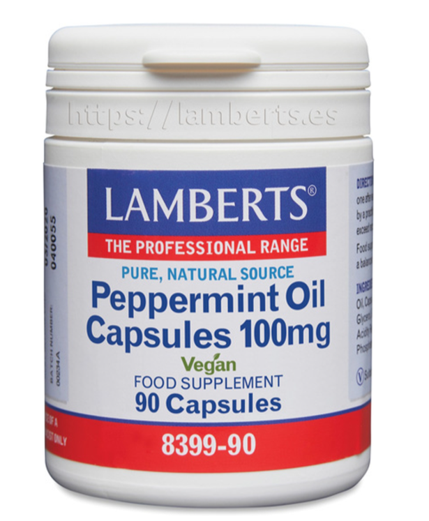 Aceite de Menta 100 mg Lamberts | Aceite Natural de Menta Piperita | Vegano | 90 Cápsulas