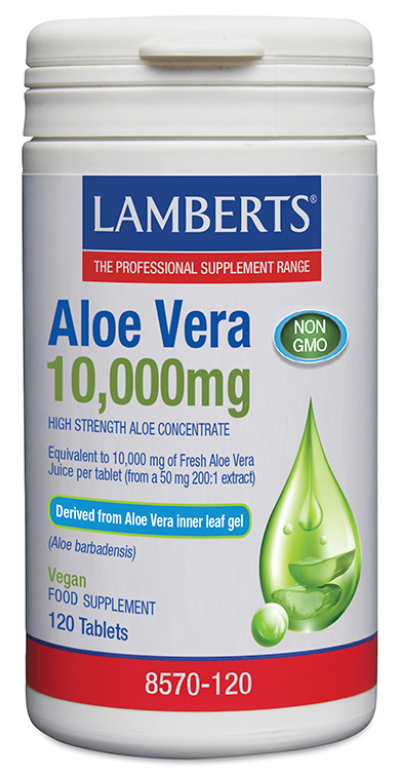 Aloe Vera 10.000mg Lamberts | Extracto 200:1 del Gel Interior | Vegano | 120 Comprimidos