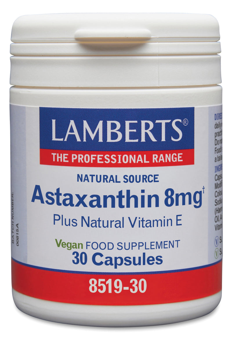 Astaxantina 8 mg de Origen Natural + Vitamina E Lamberts | Vegano | 30 Cápsulas