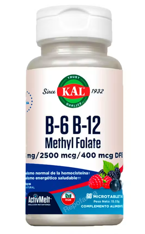 B6/B12 Methyl Folate (Homocystein) KAL| Formas Activas Metiladas | 60 Comprimidos Sublinguales