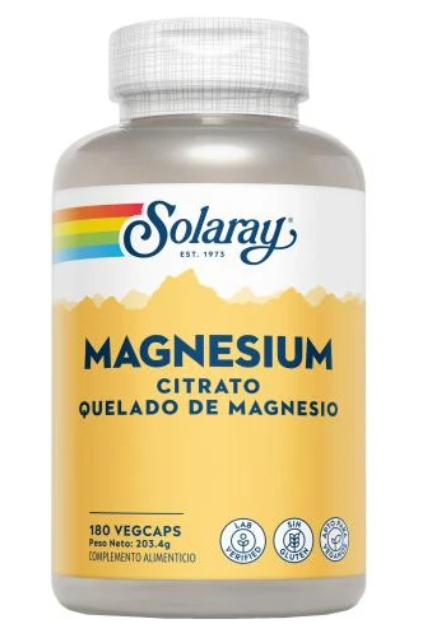 Magnesio Citrato Solaray | Formato Grande | 180 VegCaps