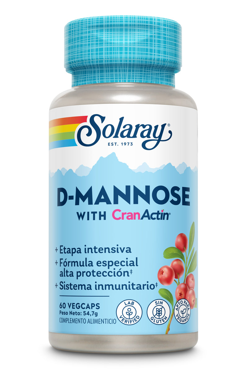 D-Mannose/CranActin® Solaray | D-Manosa + Arándano Rojo Americano | Vegano | 60 Cápsulas