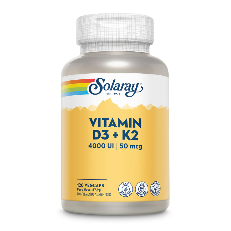 Vitamina D3 K2 4000 UI Solaray 120 VegCaps huesos inmunidad cardiovascular - suplemento España
