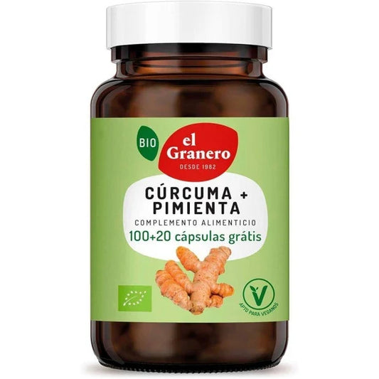 Cúrcuma y Pimienta BIO El Granero Integral cápsulas 100+20 gratis - suplemento España