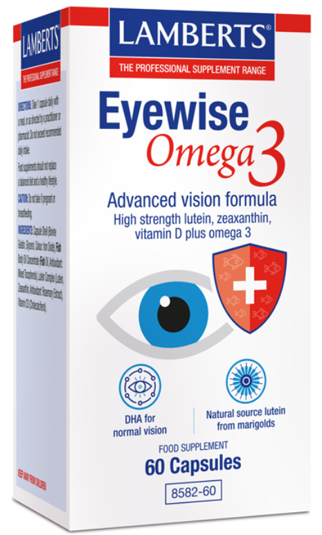 Eyewise Omega 3 Lamberts | DHA 250mg, Luteína 20mg, Zeaxantina y Vitamina D3 | 60 Cápsulas