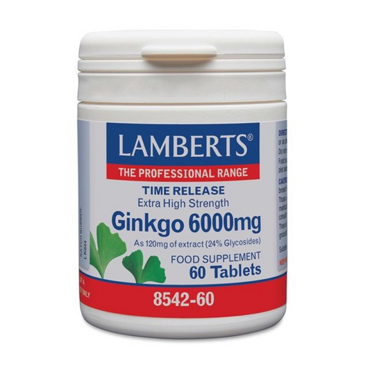 Ginkgo Biloba 6000mg Lamberts extracto 24% glucósidos 60 comprimidos veganos - suplemento España