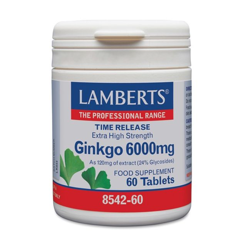 Ginkgo Biloba 6000mg Lamberts extracto 24% glucósidos 60 comprimidos veganos - suplemento España