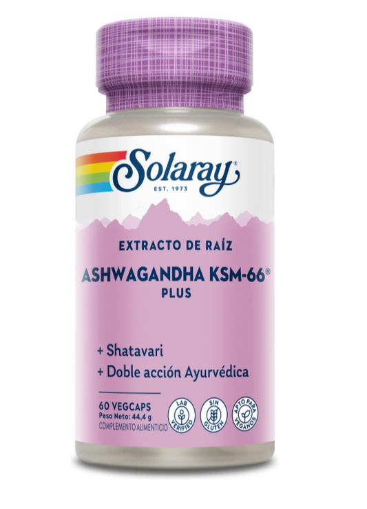 KSM-66 Plus Ashwagandha Solaray | Extracto Patentado + Shatavari + Fenogreco | Vegano | 60 Cápsulas