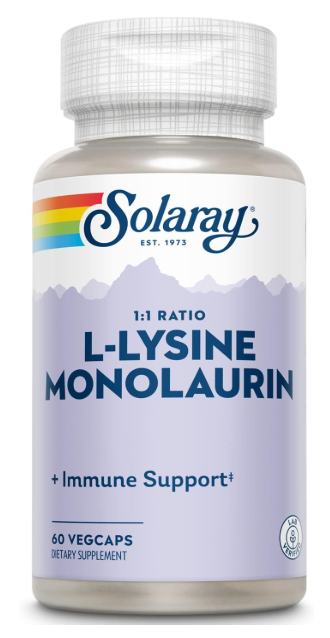 DUO L-Lysine & Monolaurin Solaray | L-Lisina + Monolaurina 1:1 | Vegano | 60 Cápsulas