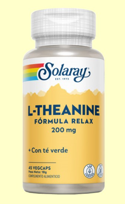 L-Theanine 200mg Solaray | Con Hoja de Té Verde | Vegano | 45 Cápsulas