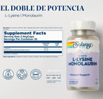 DUO L-Lysine & Monolaurin Solaray | L-Lisina + Monolaurina 1:1 | Vegano | 60 Cápsulas