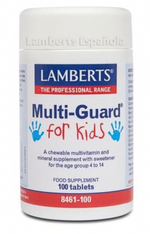 Multi-Guard for Kids Lamberts | Multivitamínico Masticable para Niños de 4 a 14 Años | Frutos del Bosque | 100 Comprimidos