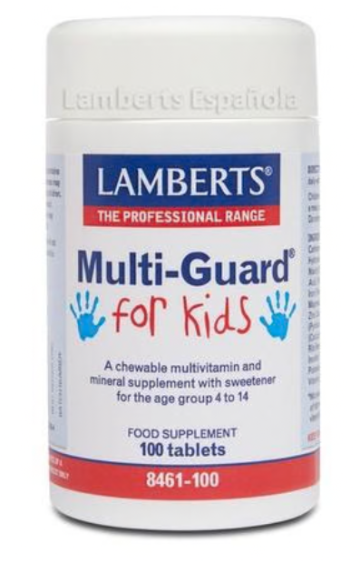 Multi-Guard for Kids Lamberts | Multivitamínico Masticable para Niños de 4 a 14 Años | Frutos del Bosque | 100 Comprimidos