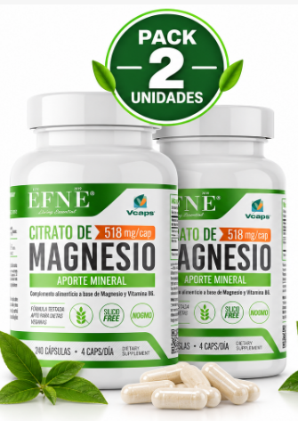 Pack 2 Citrato de Magnesio EFNE | 510mg + Vitamina B6 | Vegano | 240 Cápsulas