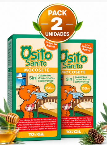 Pack 2 Osito Sanito Mocosete Tongil | Jarabe Infantil con Malvavisco, Romero y Vitamina C | 150ml