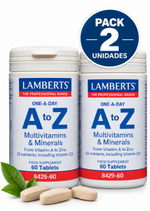 Pack 2 A to Z Multivitaminas y Minerales Lamberts | 23 Nutrientes + D3 | Una al Día | 60 Comprimidos