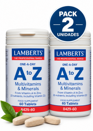 Pack 2 A to Z Multivitaminas y Minerales Lamberts | 23 Nutrientes + D3 | Una al Día | 60 Comprimidos