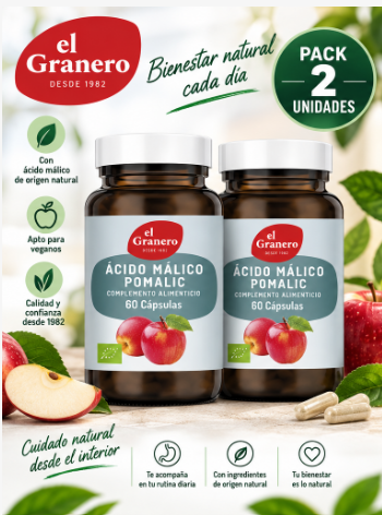 Pack 2 Ácido Málico Pomalic El Granero Integral | 60 Cápsulas 650 mg