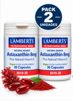 Pack 2 Astaxantina 8 mg de Origen Natural + Vitamina E Lamberts | Vegano | 30 Cápsulas