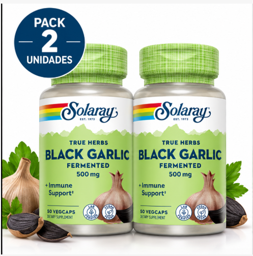 Pack 2 Black Garlic Bulb 500mg Solaray | Ajo Negro Fermentado | Vegano | 50 Cápsulas