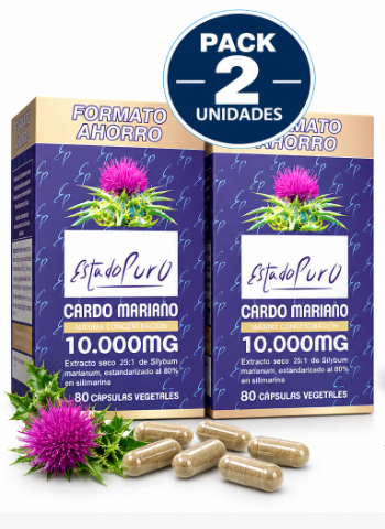 Pack 2 Cardo Mariano 10.000 mg EstadoPuro | Extracto 25:1 al 80% en Silimarina | 80 Cápsulas
