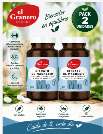 Pack 2 Citrato de Magnesio (MG 500) El Granero Integral | Alta Absorción | 300 Comprimidos 760 mg