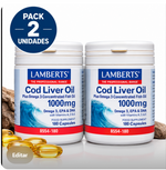 Pack 2 Aceite de Hígado de Bacalao Lamberts | 1000mg | Omega 3 (EPA+DHA) + Vitaminas A, D y E | 180 Cápsulas