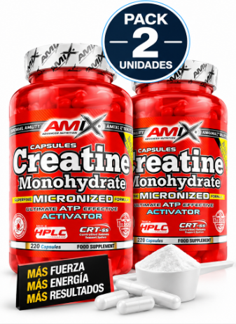 Pack 2 Creatina Monohidrato Amix | Cápsulas | 220 Cáps