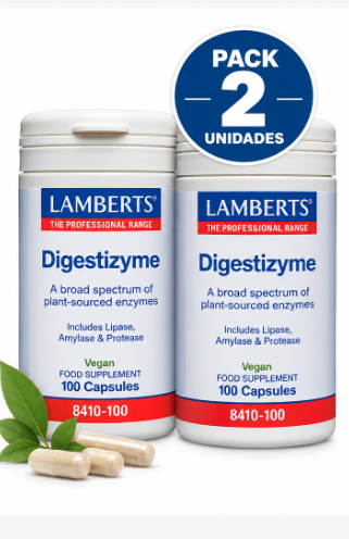 Pack 2 Digestizyme Enzimas Digestivas Lamberts | Lipasa + Amilasa + Proteasa | Vegano | 100 Cápsulas