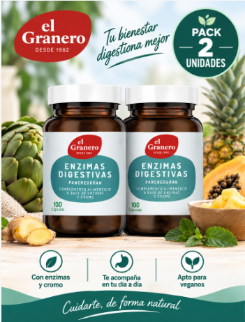 Pack 2 Enzimas Digestivas Pancreogran Complex El Granero Integral | 100 Cápsulas 585 mg
