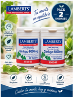 Pack 2 Ginkgo Biloba 6000mg Lamberts | Extracto 120mg 24% Glucósidos | Vegano | 60 Comprimidos